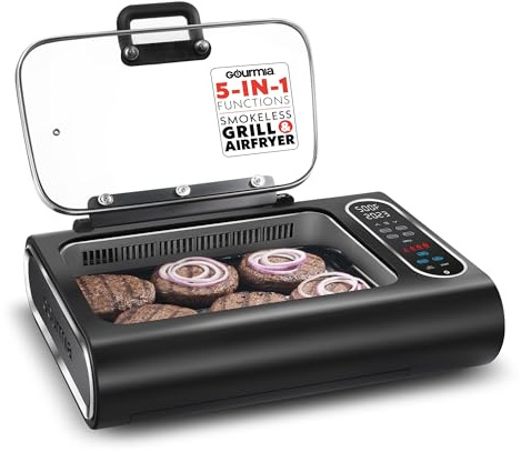 Gourmia Smokeless Indoor Grill & Air Fryer raclette grill with Smoke Extracting Technology for indoor grill Extra-Large Nonstick Cooking electric grill indoor Korean BBQ Style 6 Quart FoodStation™