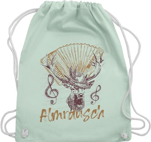 Turnbeutel Rucksack - Kompatibel mit Oktoberfest Tasche - Almrausch Hirsch Tradition Alpen Almerer - Unisize - Pastell Grün - trachtenrucksack bayrische taschen trachtentaschen bayrisch beutel