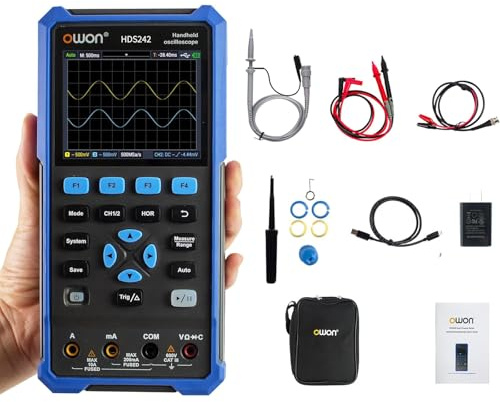 OWON 2 in 1 Digital Oscilloscope Multimeter, 40MHz Bandwidth Handheld Oscilloscope,20000 Counts with 2 Channel USB Type C and 3.5 Inch LCD Display (HDS242)