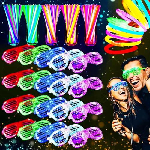 242PCS Glow Sticks, Glow in the Dark Party Favors Party Supplies for Adults Glow Sticks Bulk & Connectors Light Up Glasses Headbands Bracelets Necklace Earrings for football Birthday Wedding Patriotic