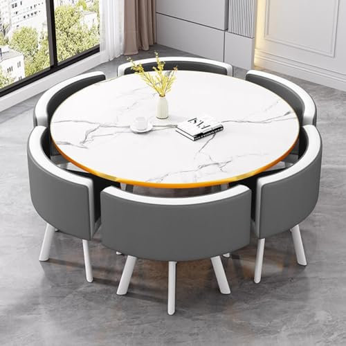 Rund Esstisch mit 6 Stühlen,110 cm Konferenztisch Küchentisch Empfangtisch Bartisch for Esszimmer, Küche, Wohnzimmer(Dark Gray)