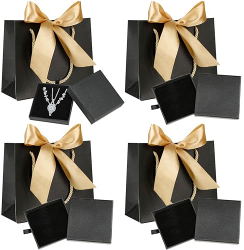 4 Pièces Boite Cadeau Bijoux, Petite Boite A Bijoux avec Sac Cadeau 4pcs, Boite Cadeau Bracelet Vide avec Couvercle, Ecrin Bijoux Petite pour Anneaux, Colliers, Boucles D'Oreilles