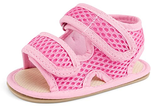 MASOCIO Sandali da bambino e ragazza, punta aperta, per l'estate, antiscivolo, primi passi, Rosa 1, 6-12 mesi