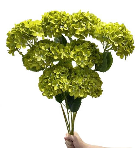WISTART 8pcs Green Hydrangea Artificial Flowers 27.62 Large Realistic Single Long Stem Faux Silk Hydrangea Bouquets Flowers Arrangements Home Office Decor Wedding Centerpieces DIY