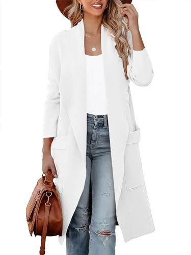 kinstell - Chándal de mujer casual, de manga larga, con abertura frontal, drapeado, chaqueta larga, abrigos, suéter, chaqueta, blazer con bolsillos, marfil, XL