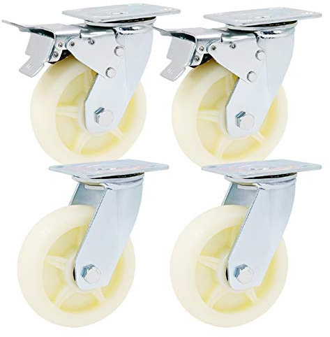 Schwerlastrollen Lenkrollen, Universalor-Räder, Hochleistungs-Schwenkplatten, Nylon-Industrietransporter mit beweglichen Rädern, Möbeltischwagen, Werkbank, Garage, 4er-Pack/Bremse/125 mm (Color : Bra