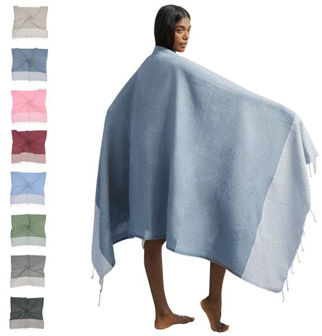 furora HOLIDAY Hamamtuch groß 100x200, Spa- & Strandtuch: dünn, kompakt, lang | Saunatuch Hamam Tuch XXL, Strandhandtuch Damen Herren, Saunahandtuch - Urlaub Must Haves, 100% Baumwolle