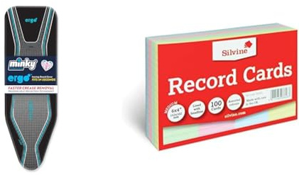 Minky Ergo Extra Thick Elasticated Replacement Ironing Board Cover, Black, 122 x 38 cm & Silvine A6 Multi-Coloured Record Cards - Lined with Headline, 100 Cards Per Pack (Size 6x4), 564AC