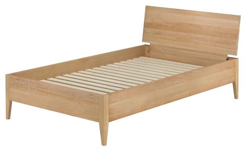 Erst-Holz®Metallfreies breites Bett aus Buchenholz konische Füße 120x200 mit wählbaren Zubehör V-60.94-12Rollrost inkl.