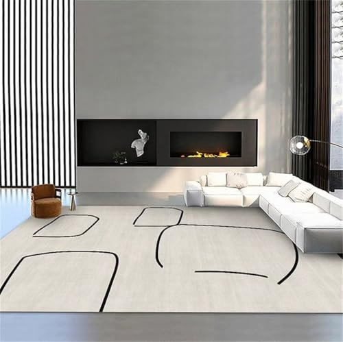 RUGMRZ Gaming TeppichTeppich Küche Waschbar Teppich billig 250x300CM Langer Flur GrauModernes minimalistisches Liniendesign Antifouling und verschleißfester Kinderzimmer Junge