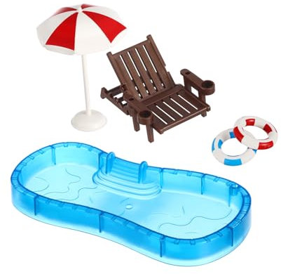 BRIGHTFUFU 1satz Miniatur Schwimmbecken Puppenhaus Deko Mit Schwimmring Und Liegestuhl Für Sommer-szenen Perfektes Zubehör Für Miniaturmöbel Und -Dekoration