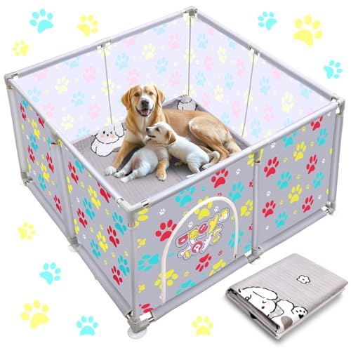 Caja de parto para perros extra altos + almohadilla de parto suministros para perros grandes y pequeños, 120 x 120 x 63 cm