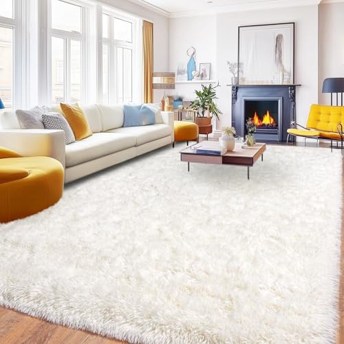 PIPABOBO 8x10 Area Rugs for Living Room, Ultra Soft Fluffy Shag Floor Carpet, Modern Indoor Plush Fuzzy Rugs for Bedroom Kids Room Nursery Dorm Home Decor Aesthetic, Cream White