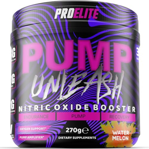 ProElite Pump Unleash Nitric Oxide Booster 270g, Pre Workout Powder, 30 Servings with Beta Alanine, Caffeine, Arginine (AAKG), Citrulline, Vitamin B3 - B12 (270g, Watermelon)
