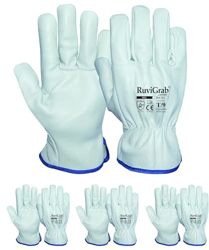 Ruvigrab - Arbeitshandschuh aus natürlichem Rindsleder für Gartenarbeit, Bau und Baustelle, Industrie, Lederhandschuhe