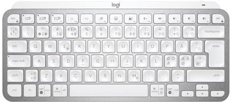 Logitech MX Keys Mini - Teclado Bluetooth, teclas retroiluminadas, Windows, macOS, iPadOS, Android, ChromeOS, Escandinavo QWERTY Layout - Pale Gray【Bulk - sin embalaje】
