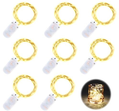 VFANDV Led Lichterkette mit Batterie, 2M DIY Kleine Wasserdicht Licht 8 Stück 20 LEDs für Party Hochzeit Weihnachten Beleuchtung Deko Warmweiß