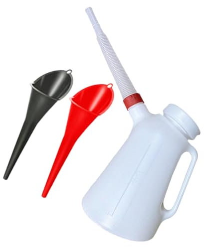 AsrMyjcx Ölkanne 5L für Fahrzeuge mit Ausguss und Verschlusskappe, 1 Krug 2 Trichter