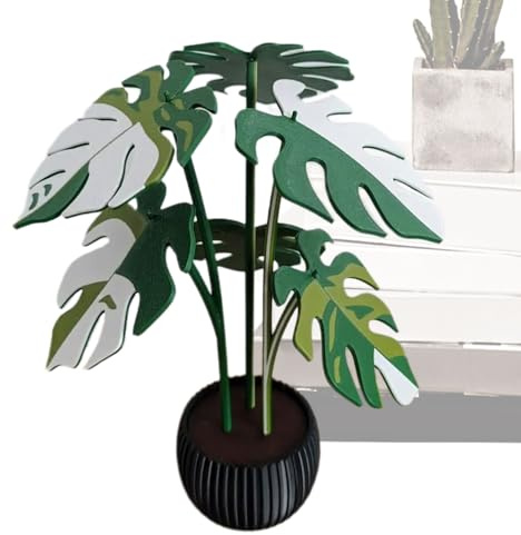 Krmoau Monstera Artificiel Dessous de Verre Impression 3D, Décoration de Pot Vert pour Maison, Sol Extérieur, Salle de Bain, Rebord de Fenêtre