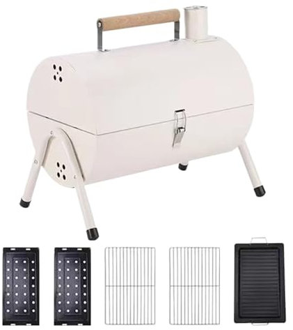 Barbecue a carbonella a forma di barile, con funzione di affumicatura, per balcone, giardino, casa, campeggio, terrazzo