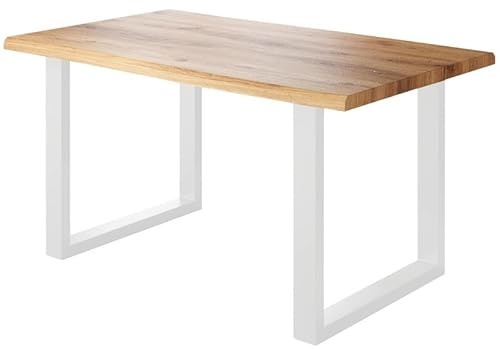 Loreno Esstisch 140 cm x 80 cm, MDF, Wildeiche-Optik, U-Gestell Weiß | 4 cm Tischplatte; Perfekt für Esszimmer und Küche