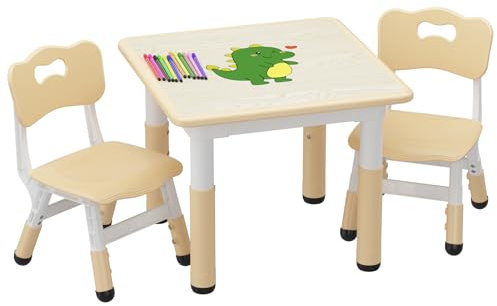 Garvee Mesa y Silla Infantil con Tablero De Partículas LY-1106, Mesa 60x60 cm con Almohadillas Antideslizantes, Durabilidad y Seguridad para Niños,Color De La Madera