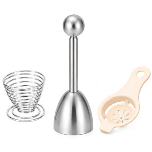Lot de 3 Pièces Ensemble Ouvre Oeuf Acier Inoxydable, Coupe Oeuf à la Coque, Toqueur à Oeuf avec Porte-Oeuf et Séparateur Blanc d’Oeuf