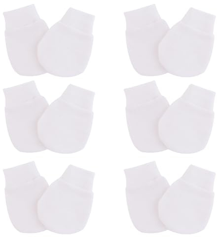 ENAESLOT 6 PCS Scratch Mittens Newborn，Unisex Anti Scatchs Elastic Warm Tiny Babies Gift Soft Touch Premature,for 0-3 Months Toddler Boy Girl(White, 6 Packs)
