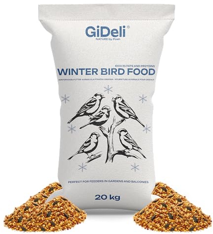 GiDeli Vogelfutter Winter 20kg - Streufutter für Wildvögel ganzjährig - Meisenfutter für Garten & Balkon mit Leinsamen reich an Omega-3, Calcium – ohne Zusatzstoffe