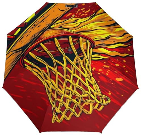 YCXUKS Flaming Basketball Hoop Folding Umbrella For Women Men,Compact Automatic Open Close Sun UV Protection Umbrella Rain