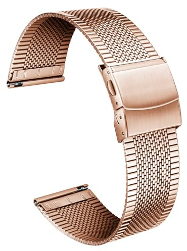BINLUN Bracelet de Montre en Maille Acier Inoxydable 12mm 14mm 16mm 18mm 20mm 22mm Ultra-Fins Dégagement Rapide Remplacement Bracelet Montre Métallique pour Homme Femme (Or, Argent, Noir, Or Rose)