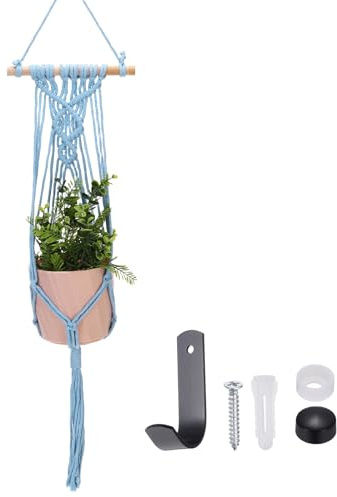 sourcing map Macrame Plant Hanger, 34 Inch Plant Hanger Indoor Outdoor Hanging Planter with Hook Tassels Decorative Crochet Cotton Rope for Home Decor Plants Pots,Woven Style Blue