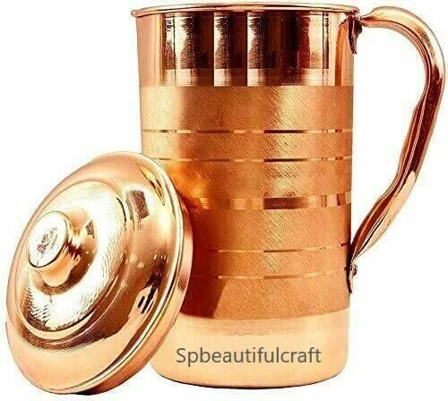 HRS India Wasserkrug aus reinem Kupfer, Silvertouch Trinkkanne Ayurveda, gesundheitliche Vorteile, 2 Liter