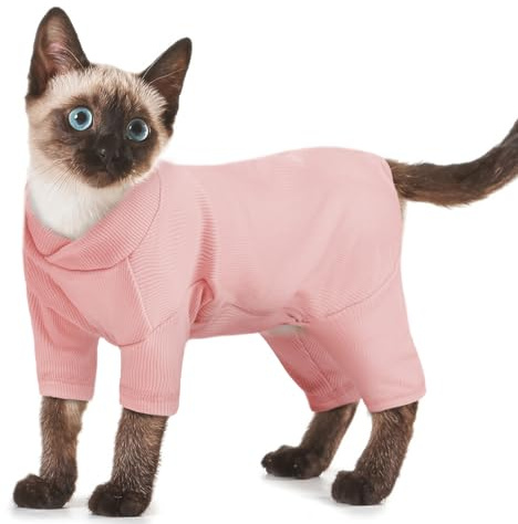 PUMYPOREITY Kattjacka, Vinterkläder Mjuk Tröja Katt Kirurgisk Body Tröja Pyjamas på Fyra Ben Onesie Vår Höst Vinter (Rosa, L)