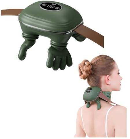 Massaggiatore per spalle e collo, Massaggiatore riscaldato bionico, collo con dita, Massaggio di impassamento 4D, Simula un vero massaggio per le palme per il comfort, Relax Tensione (green)