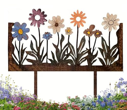 HUIKUANGEU Décoration Jardin,Piquet de Jardin,Piquets Décoratifs en Fer,Piquets de Jardin en Métal Rouillé,Fleur Décorative Métallique Fleurs,Décoration de Jardin,pour Terrasse,Balcon,Exterieur