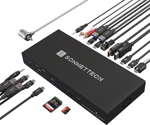 Sonnet Echo 20 Thunderbolt 5 SecureDock: Base de conexión Thunderbolt 5, Ethernet de 10 GB, 3 Puertos Thunderbolt 5, HDMI, DisplayPort, 9 Puertos USB de 10 Gbps, Carga de 140 W, Lector de Tarjetas SD