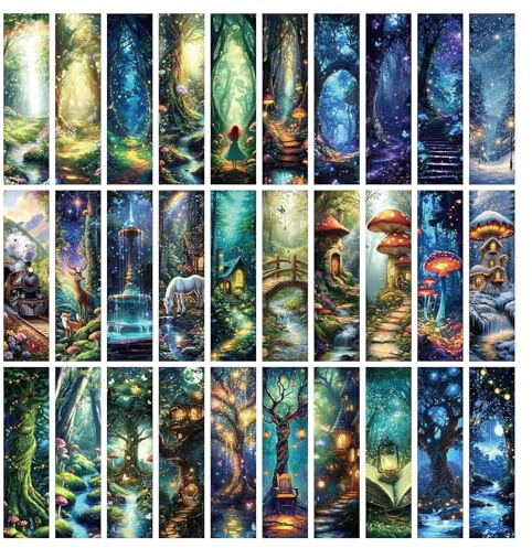 JSRQT Mystery Forest Pappersbokmärken, 30 stycken kreativa bokmärken för gåvor läsälskare