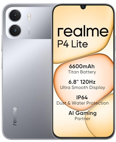 Smartphone realme P4 Lite 4G, 4GB+128GB, Écran LCD HD 120Hz 6,8, Batterie Titan 6600mAh, Recharge 15W, Recharge inversée 6W, IP64 antipoussière et étanche, Système Next IA, Gris Titan (Sans chargeur)