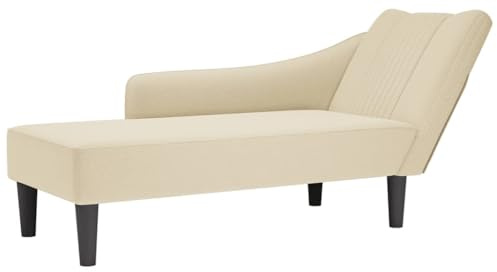 faucqel Chaiselong med höger armstöd, gräddfärgat tyg 140 x 56 x 66 cm, bekväm avkopplande stol med mycket elastiskt skum och robust plywoodram för vardagsrum och lounge område