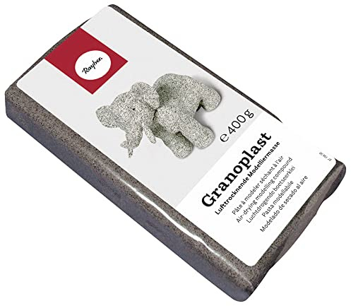 RAYHER HOBBY Rayher 3449400 Lufttrocknende Modelliermasse Granoplast, Beutel 400g, gebrauchsfertig, für Aufbautechnik, zur Darstellung von Stein- bzw. Granitgegenständen, großer Anteil Granitsand