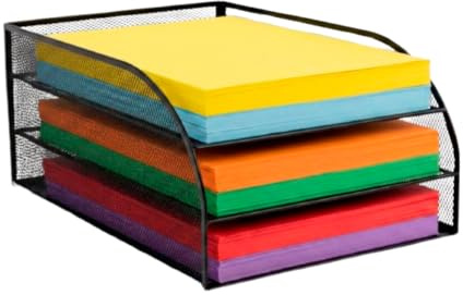 OSCO Black Wire Mesh Triple Letter Tray, Desk Document Organiser, A4 Paper Storage, Office Desk Tidy, Desktop Filing Solution, Home Office Accessories, Fully Assembled