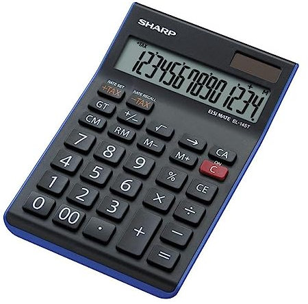 Sharp Electronics EL145TBL Tischrechner 14 Stellen, Steuerberechnung, schwarz/blau