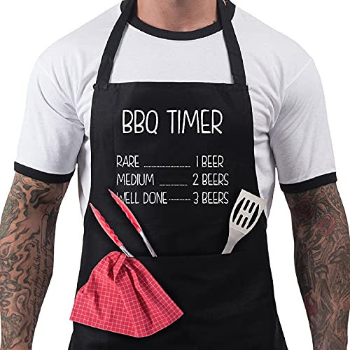 Bang Tidy Clothing BBQ Aprons for Men, Funny Cooking BBQ Apron in 100% Cotton, Adjustable with 2 Pockets, Birthday, Christmas, Cooking Gifts for dad, chef, husband, him - BBQ Timer - Black