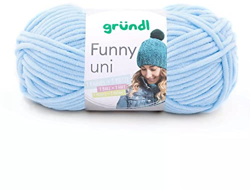 Gründl Wolle Funny uni - weiche Chenille Wolle zum Häkeln - Kuschelig und hautfreundlich - 100% Polyester - 1 Knäuel 100 g / 120 m - Nadelstärke 5-6 - pastellblau