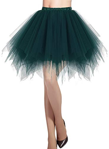 DRESSTELLS Tyllkjol för kvinnor 50-talet Rockabilly Petticoat Tutu Underkjol Kort balettdansklänning Balklänning Aftonklänning Tillfälle Tillbehör Dark Green XL