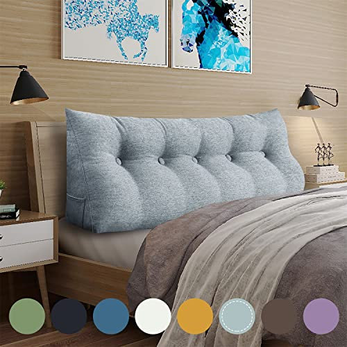 WOWMAX dreieckiges Lesekissen, großes Nackenrolle, Kopfteil, Rückenlehne, Keilkissen für Tagesbett, Etagenbett mit abnehmbarem Bezug Modern Queen grau