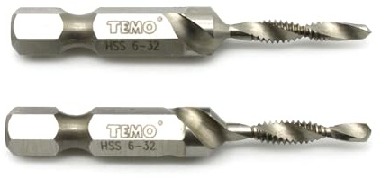 TEMO 2p M2 HSS 6-32 Combination Drill and Tap Deburr Countersink Hex Bit
