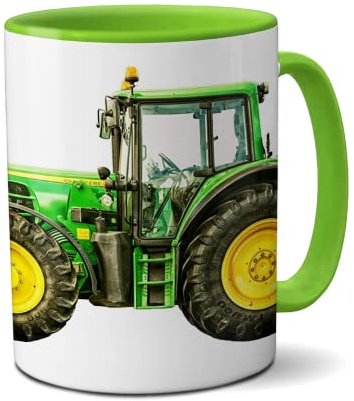Kilala Traktortasse personalisierbar, Namenstasse mit Traktor Fotodruck, Trecker Tasse inkl. Geschenkverpackung, Weiß & Grün
