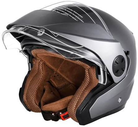 Motorradhelm mit Doppelvisier by BSWAY - Hochwertiger Jethelm Roller Helm Halbschalenhelm für Stadt & Tour, ECE 22.06 Zertifiziert für Herren und Damen, Grau in Gr. XS-XXL (M)
